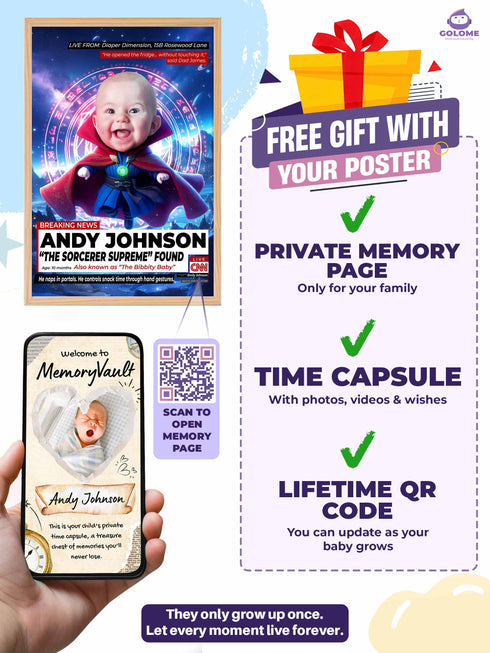Custom Baby News Poster, Funny Baby Wizard Wall Art, Personalized Superhero Nursery Print, Newborn Keepsake Gift, Baby Shower Decoration